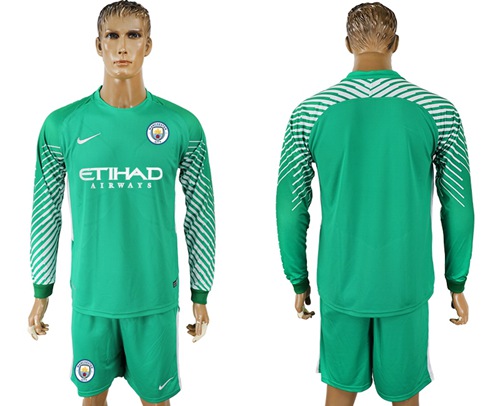 Manchester City Blank Green Goalkeeper Long Sleeves Soccer Club Jersey - Click Image to Close